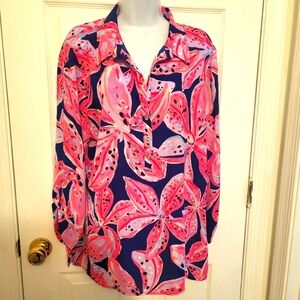 NWT Lilly Pulitzer Blouse Top Pink Floral Multi Flaw